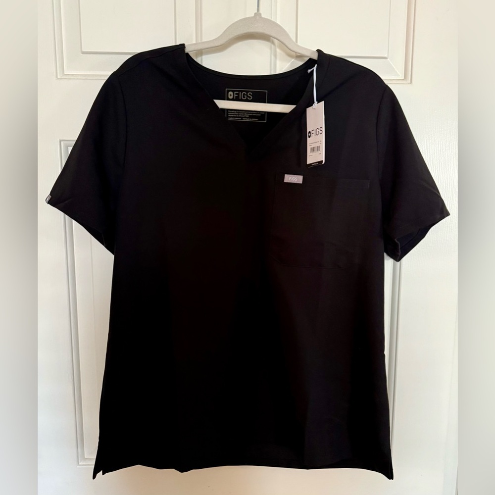Figs Women's Short Sleeve Black Scrub Top